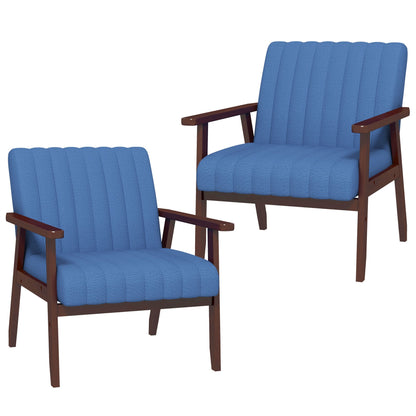 Set of 2 Accent Chairs, Modern Upholstered Armchairs for Living Room with Wooden Legs and Tufting Design, Dark Blue Accent Chairs Multi Colour  at Gallery Canada