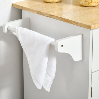 Rolling Kitchen Island with Storage Drawers, Kitchen Cart with Rubber Wood Top, Cabinet &; Towel Rack, White Kitchen Islands & Kitchen Carts   at Gallery Canada