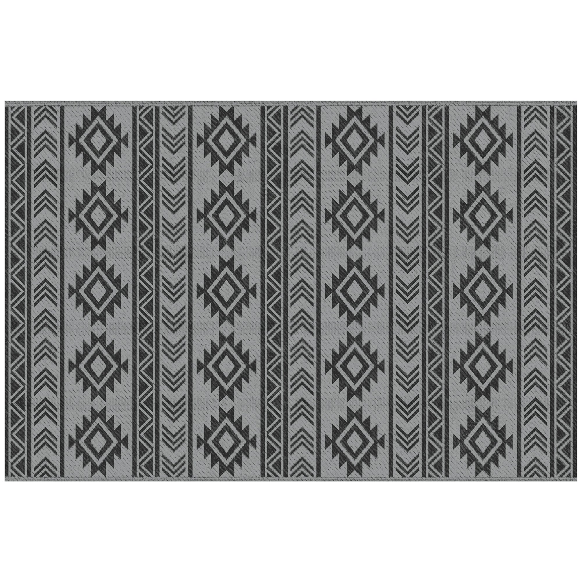 Reversible Outdoor RV Rug, Patio Floor Mat, 6' x 9' Plastic Straw Rug for Backyard, Deck, Beach, Camping, Black &; Grey Garden Decor at Gallery Canada