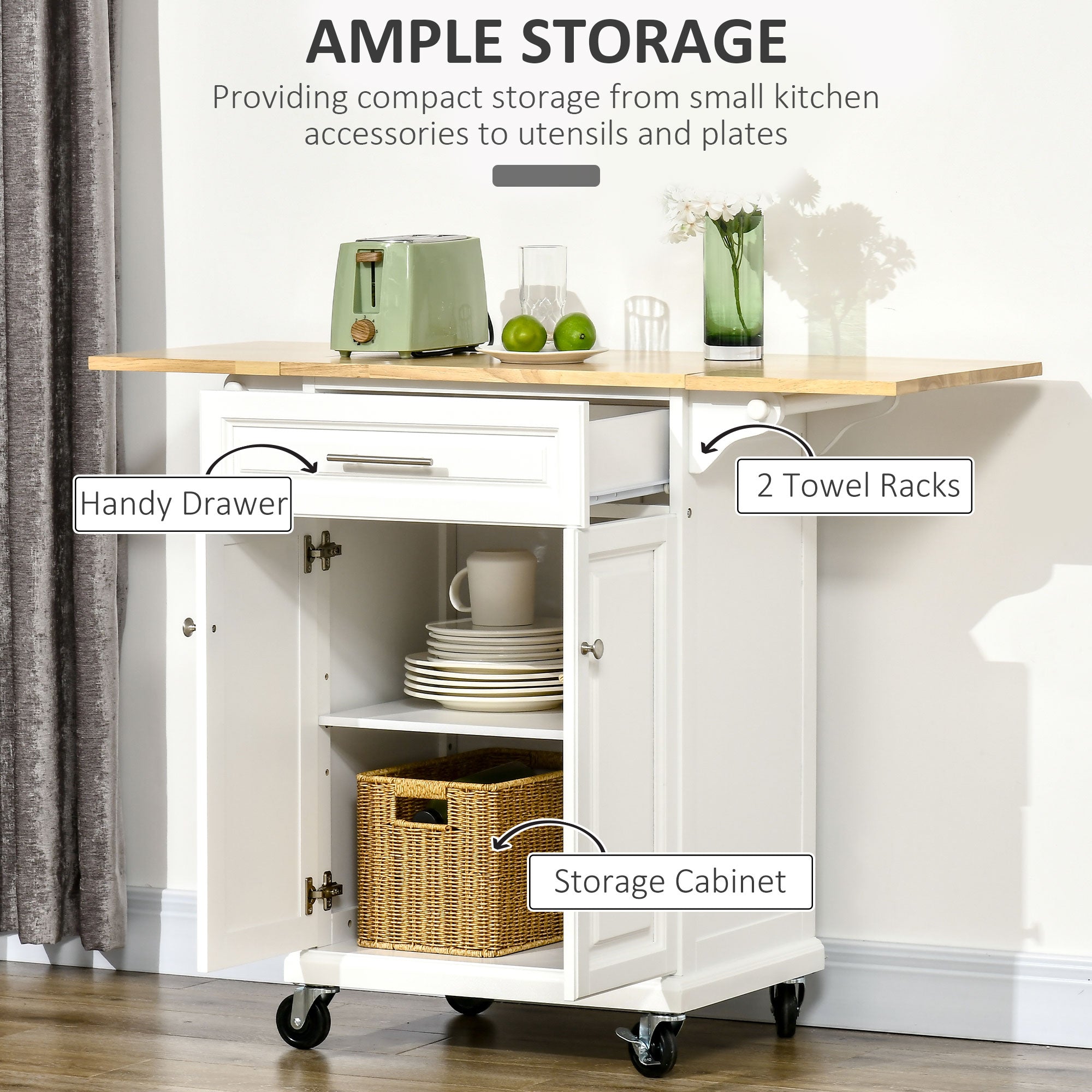 Kitchen Island Cart on Wheels with Extended Counter Drawer Cabinet Towel Racks Kitchen Islands & Kitchen Carts at Gallery Canada