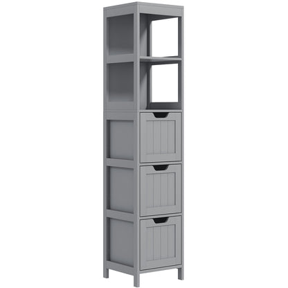 Narrow Bathroom Cabinet with 3 Drawers and 2 Tier Shelf, Tall Cupboard Freestanding Linen Tower, Grey Bathroom Cabinets   at Gallery Canada