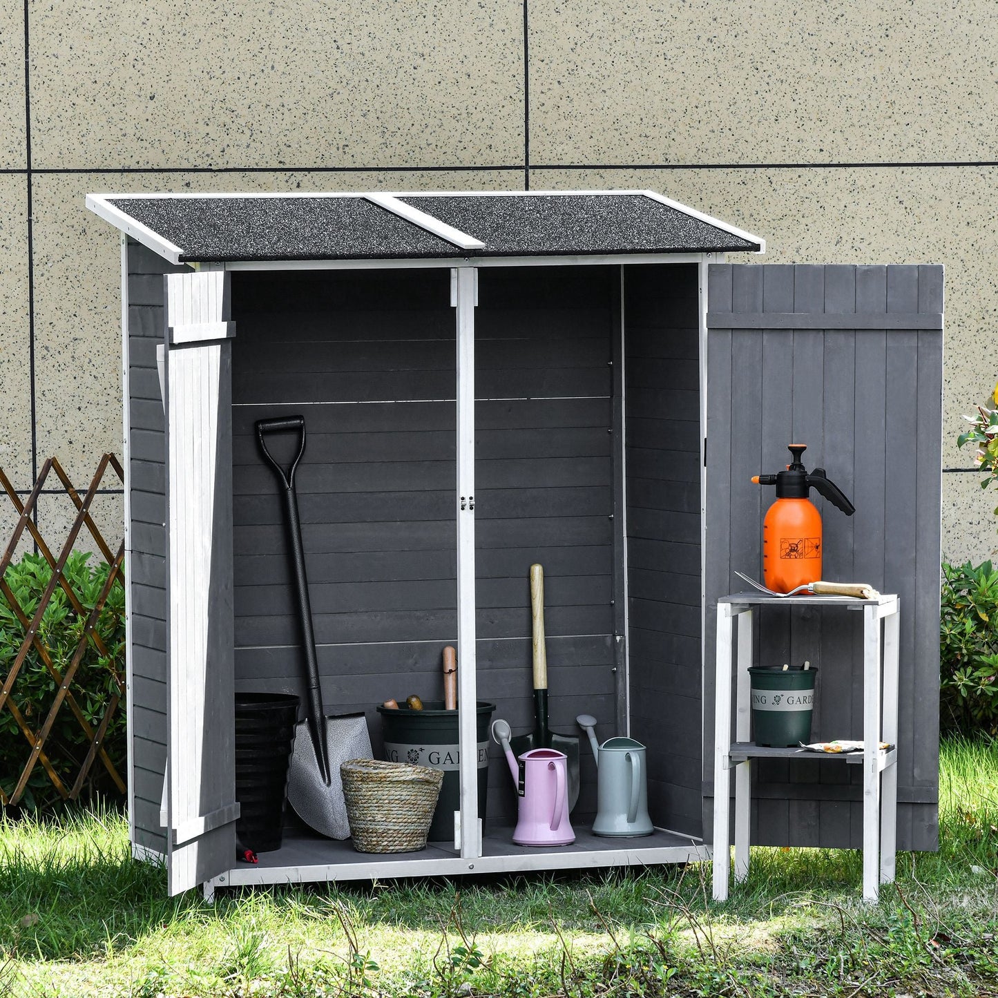 54.75''x29.5''x63'' Garden Storage Shed Asphalt Roof Wooden Timber Double Door Utility Storage House w/ Movable Shelf &; Fixed Fittings Sheds   at Gallery Canada