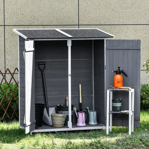 54.75''x29.5''x63'' Garden Storage Shed Asphalt Roof Wooden Timber Double Door Utility Storage House w/ Movable Shelf &; Fixed Fittings