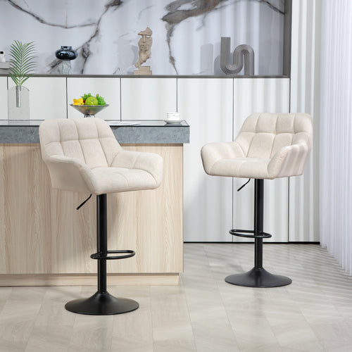 Swivel Barstools Set of 2 Adjustable Bar Stools with Footrest Armrests and PU Leather Back for Dining Room Cream White