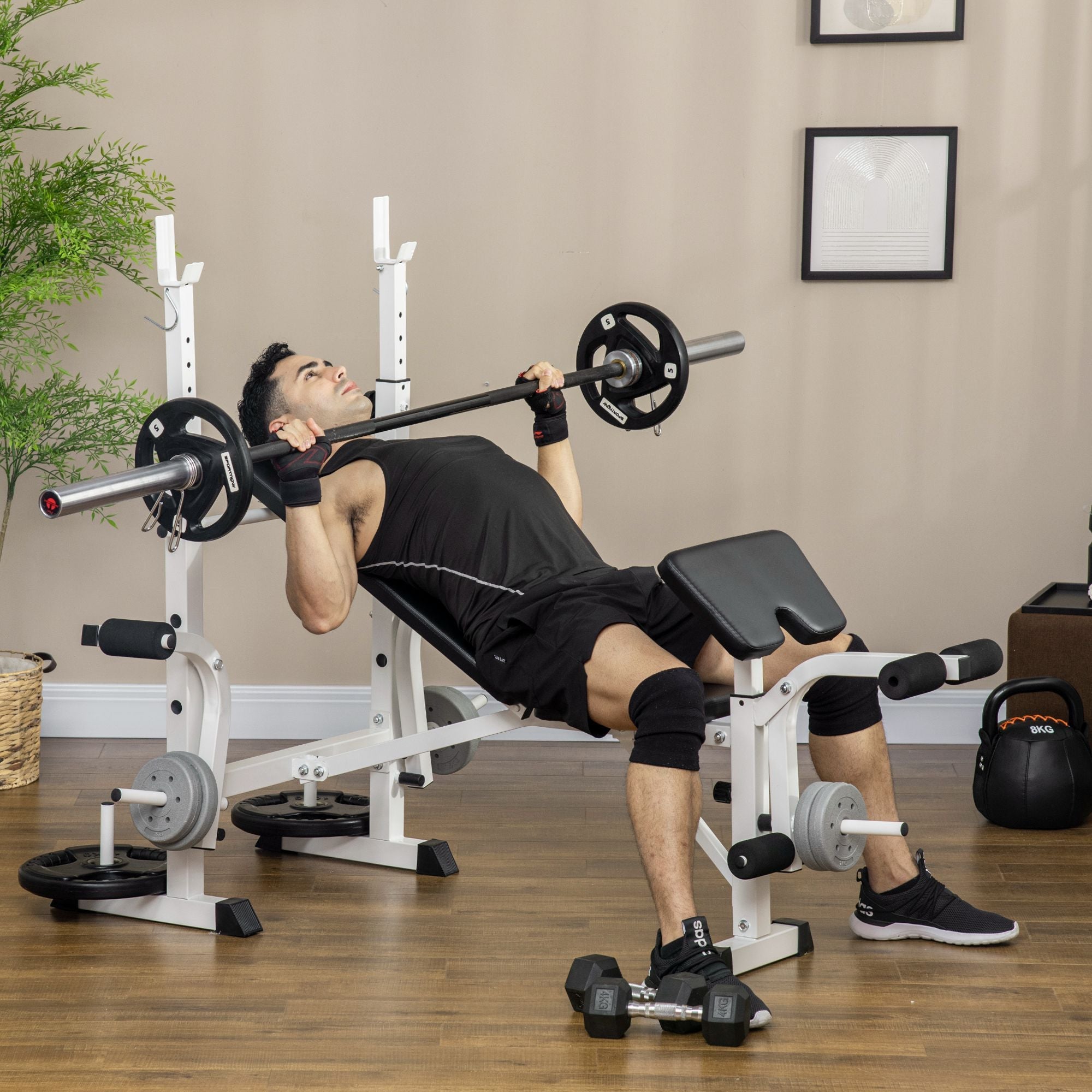 Bench Press Set Adjustable Weight Bench with Squat Rack, Preacher Curl Pad, Leg Developer, Butterfly, and Weight Storage Weight Benches   at Gallery Canada