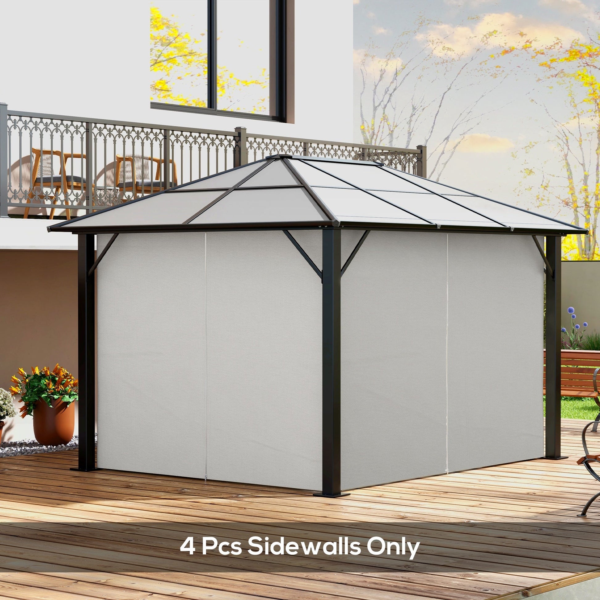 Gazebo Replacement Sidewalls 4-Panel Privacy Wall for 10' x 12' Canopy, Outdoor Shelter Curtains Accessories Light Grey - Gallery Canada