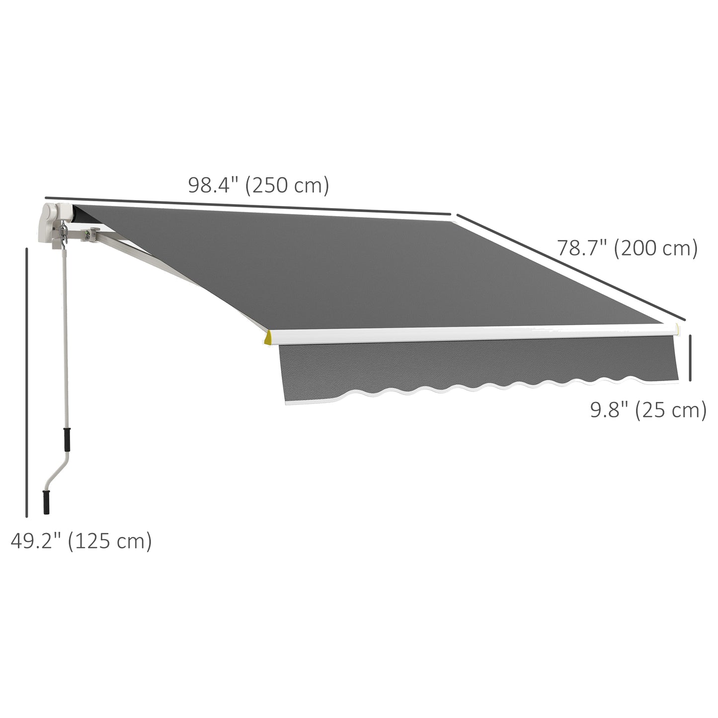 8' x 6.5' Manual Retractable Awning with LED Lights, Aluminum Sun Canopies for Patio Door Window, Dark Grey Door Awnings   at Gallery Canada