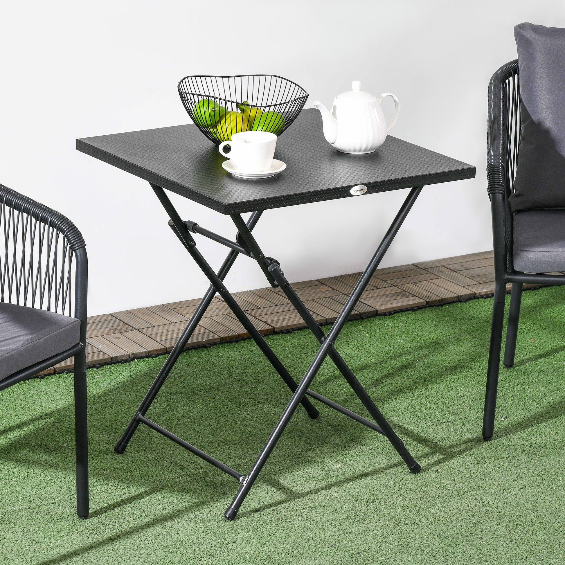 Folding Coffee Table, Folding Patio Table, Square Small Side Table with Metal Plate Top, 23.6" x 23.6", Black Patio Side Tables   at Gallery Canada