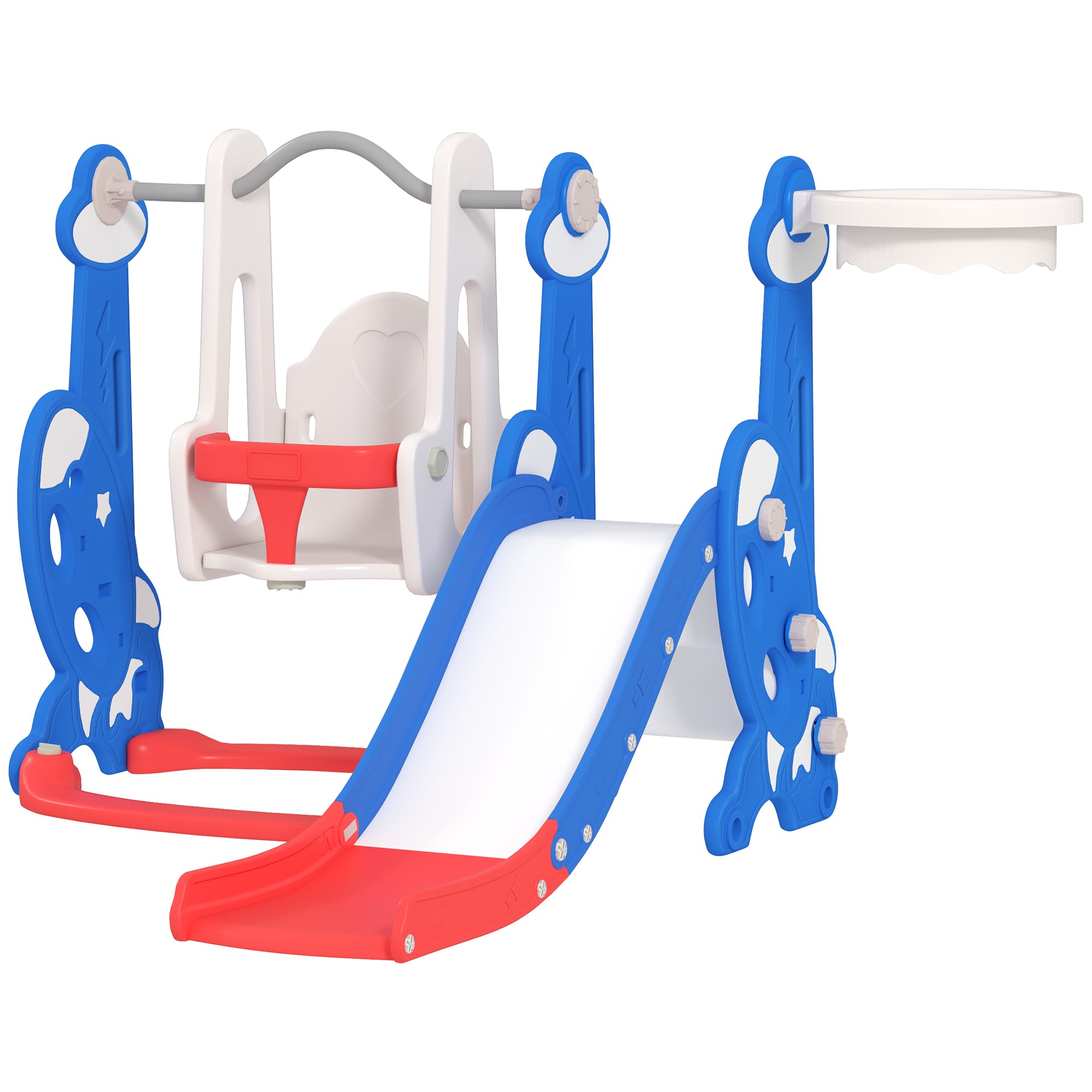 4-in-1 Slide and Swing Set with Basketball Hoop, Climber, for Ages 1.5-4 Boys Girls Toddler, Rocket Themed, Dark Blue Gym Sets & Swings Dark Blue at Gallery Canada