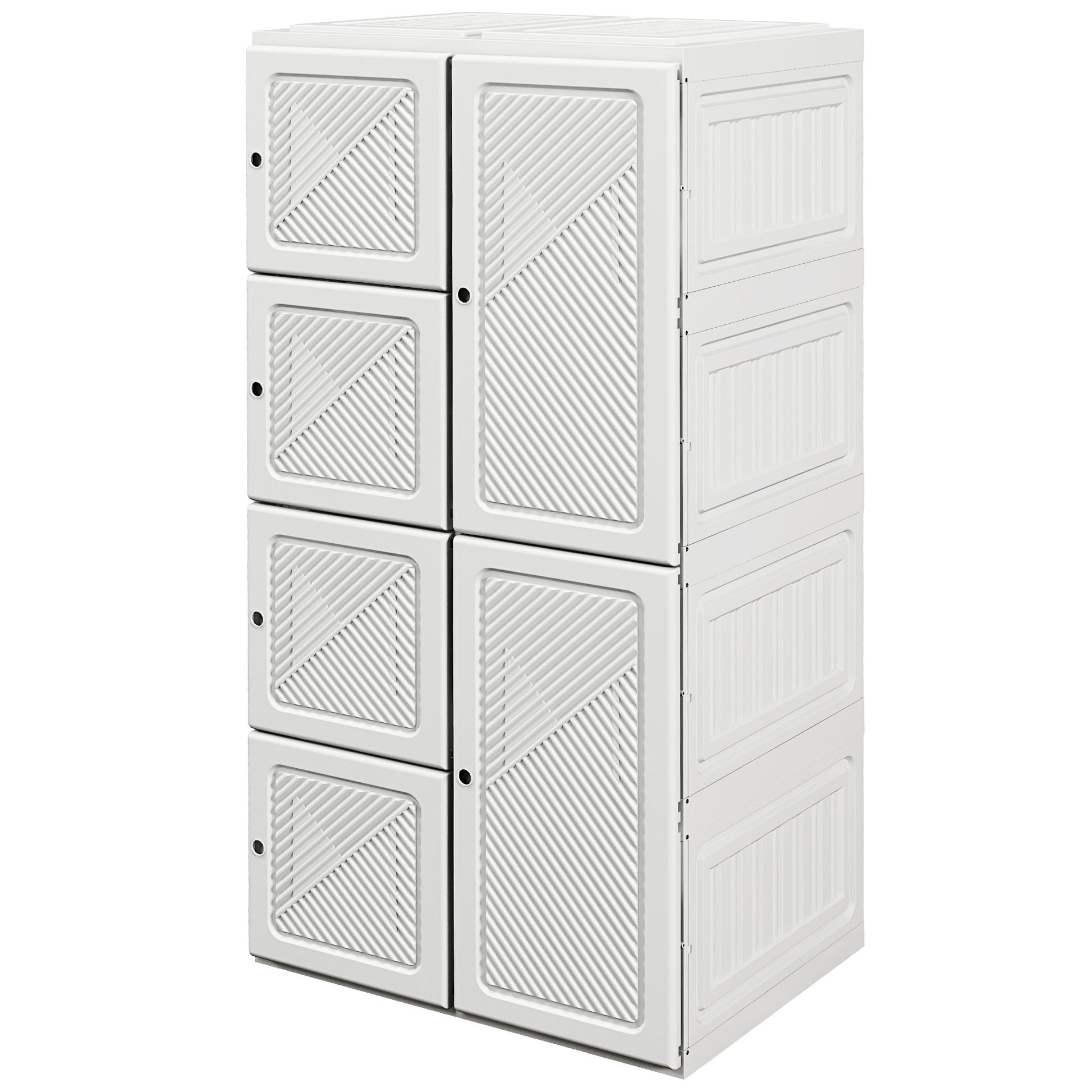 Portable Wardrobe, Foldable Clothes Storage Organzier with 4 Compartments, Hanging Rod, Magnet Doors, White Clothing Storage   at Gallery Canada