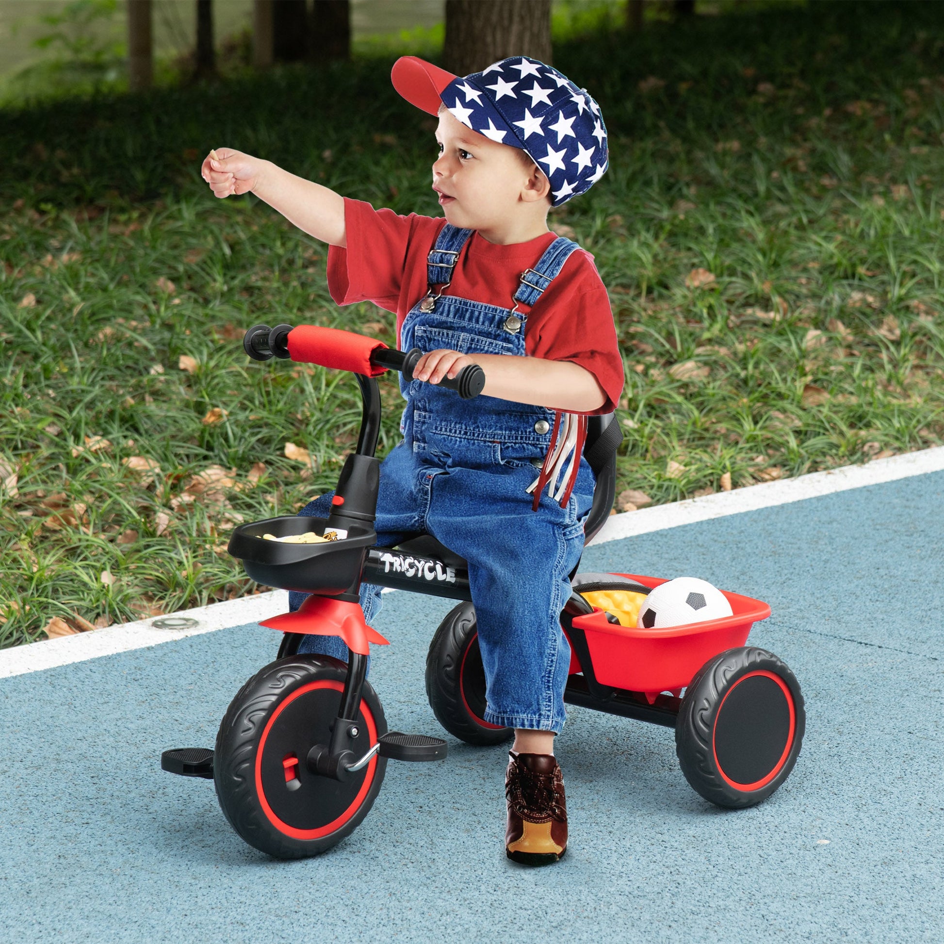 Tricycle for Toddler 2-5 Year Old Girls and Boys, Toddler Bike with Adjustable Seat, Storage Baskets, Red Tricycles for Kids   at Gallery Canada