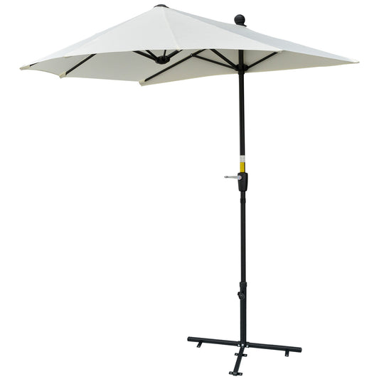 6.6 x 6ft Half Patio Umbrella Outdoor Parasol with Double-Sided Canopy, Crank Handle, Base for Garden, Balcony, Cream - Gallery Canada