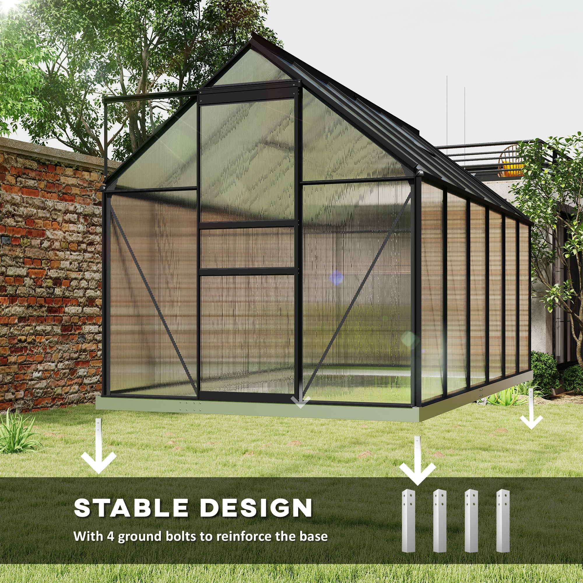 6' x 12' x 6.5' Polycarbonate Greenhouse, Walk-in Green House with Adjustable Roof Vent Galvanized Base Sliding Door Rain Gutter for Outdoor Garden Backyard, Charcoal Grey Walk In Greenhouses at Gallery Canada