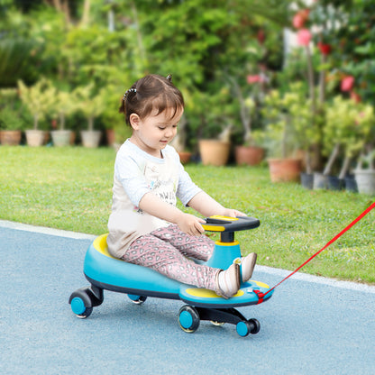 Kids Wiggle Car w/ Parent Traction Rope, Music, Light, Blue Riding & Rocking Toys Blue  at Gallery Canada