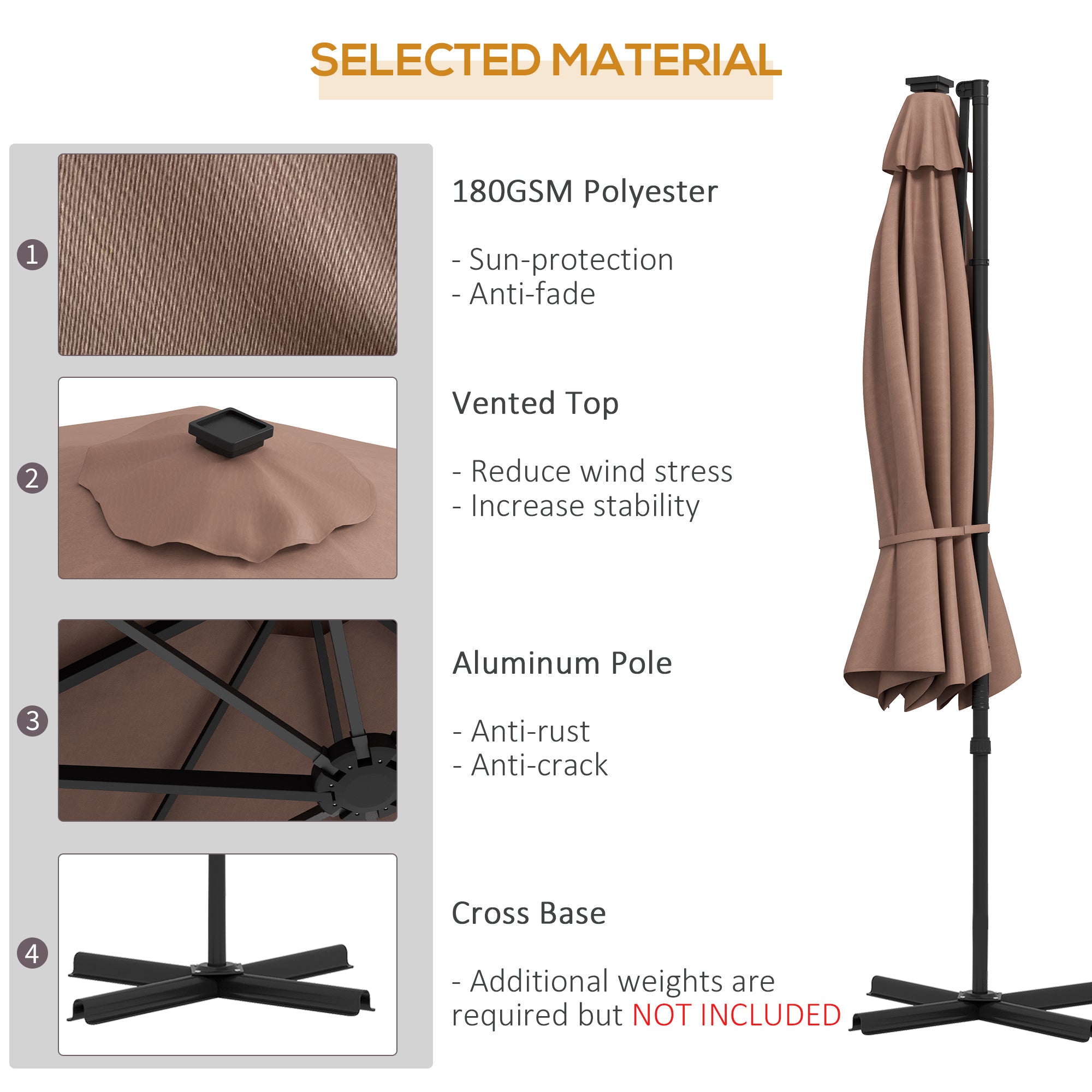 9.5'x8.5' Cantilever Umbrella with Solar Powered LED Lights, Rectangle Hanging Offset Umbrella with 360°Rotation Cantilever Umbrellas at Gallery Canada