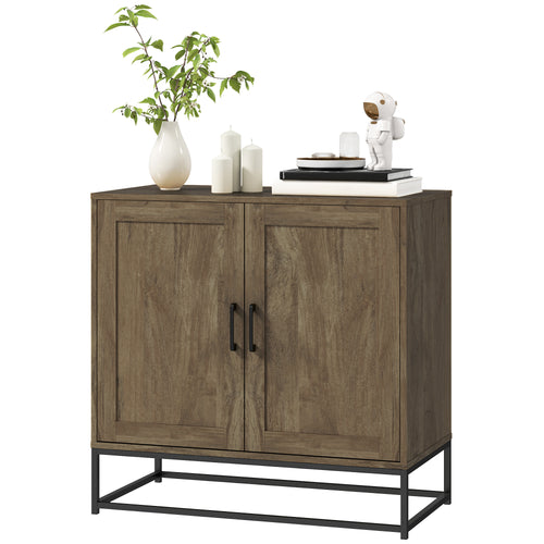 Kitchen Storage Cabinet, Wood Effect Sideboard Buffet Cabinet with Adjustable Shelf and 2 Doors, Nature Wood
