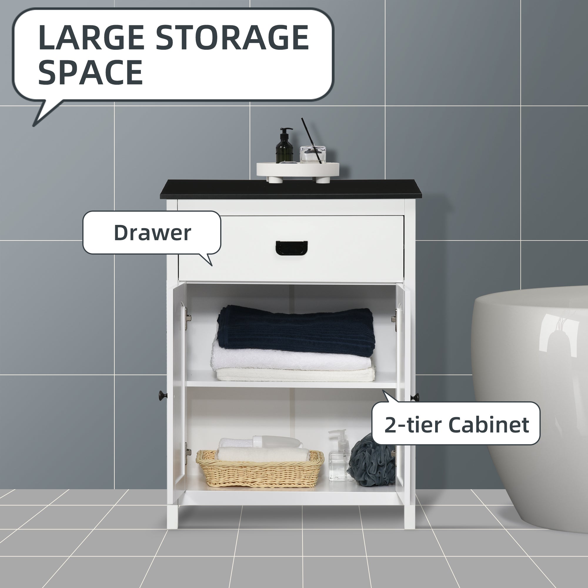 Bathroom Cabinet with Drawer, Freestanding Storage Organizer with Double Doors, Adjustable Shelf White Bathroom Cabinets   at Gallery Canada