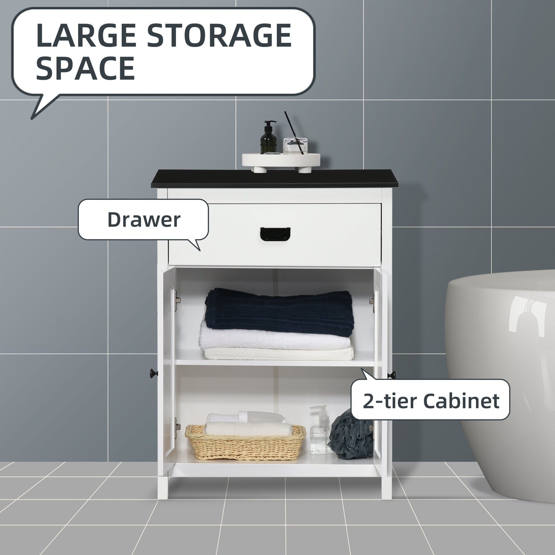 Bathroom Cabinet with Drawer, Freestanding Storage Organizer with Double Doors, Adjustable Shelf White Bathroom Cabinets   at Gallery Canada