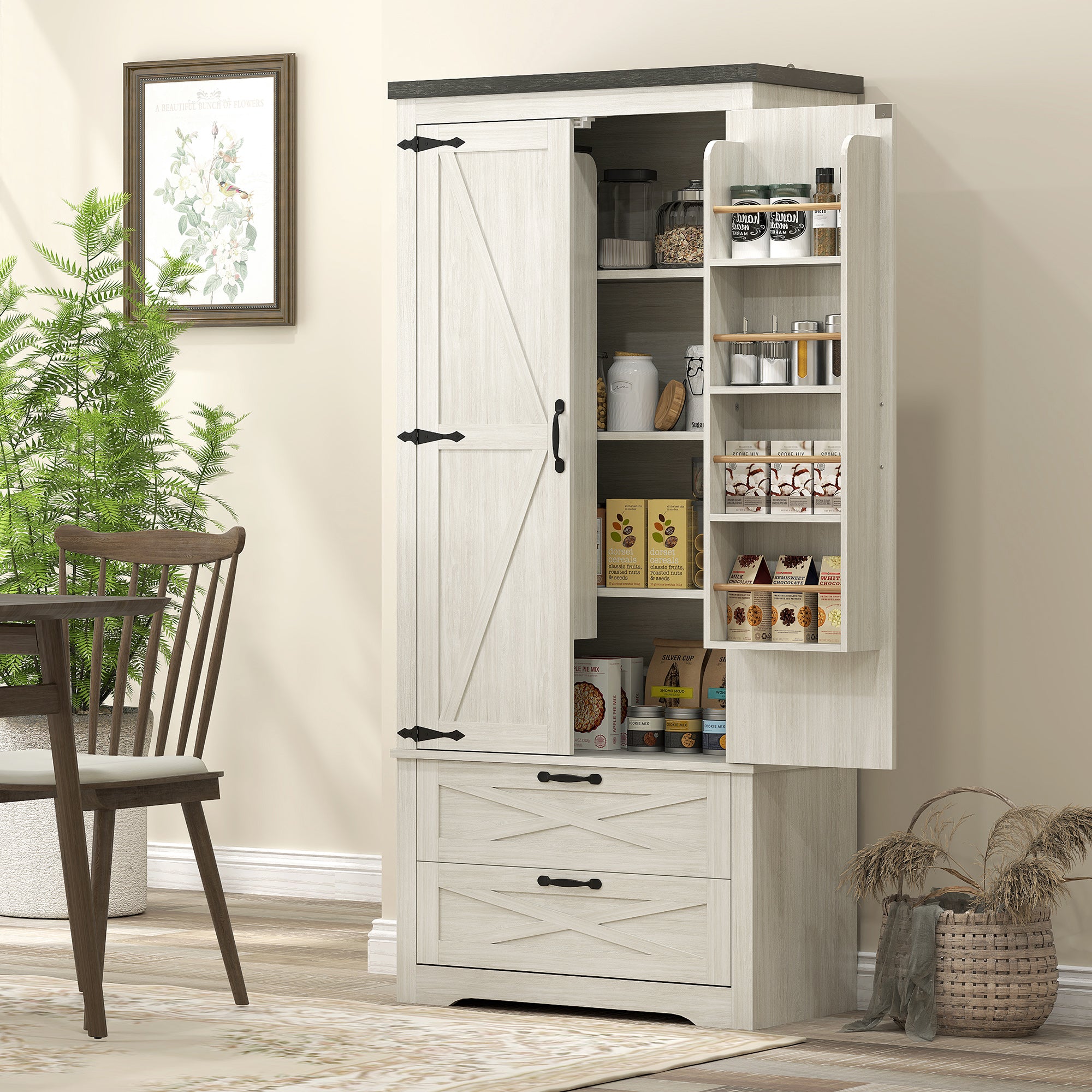 Farmhouse Kitchen Pantry Storage Cabinet, 64