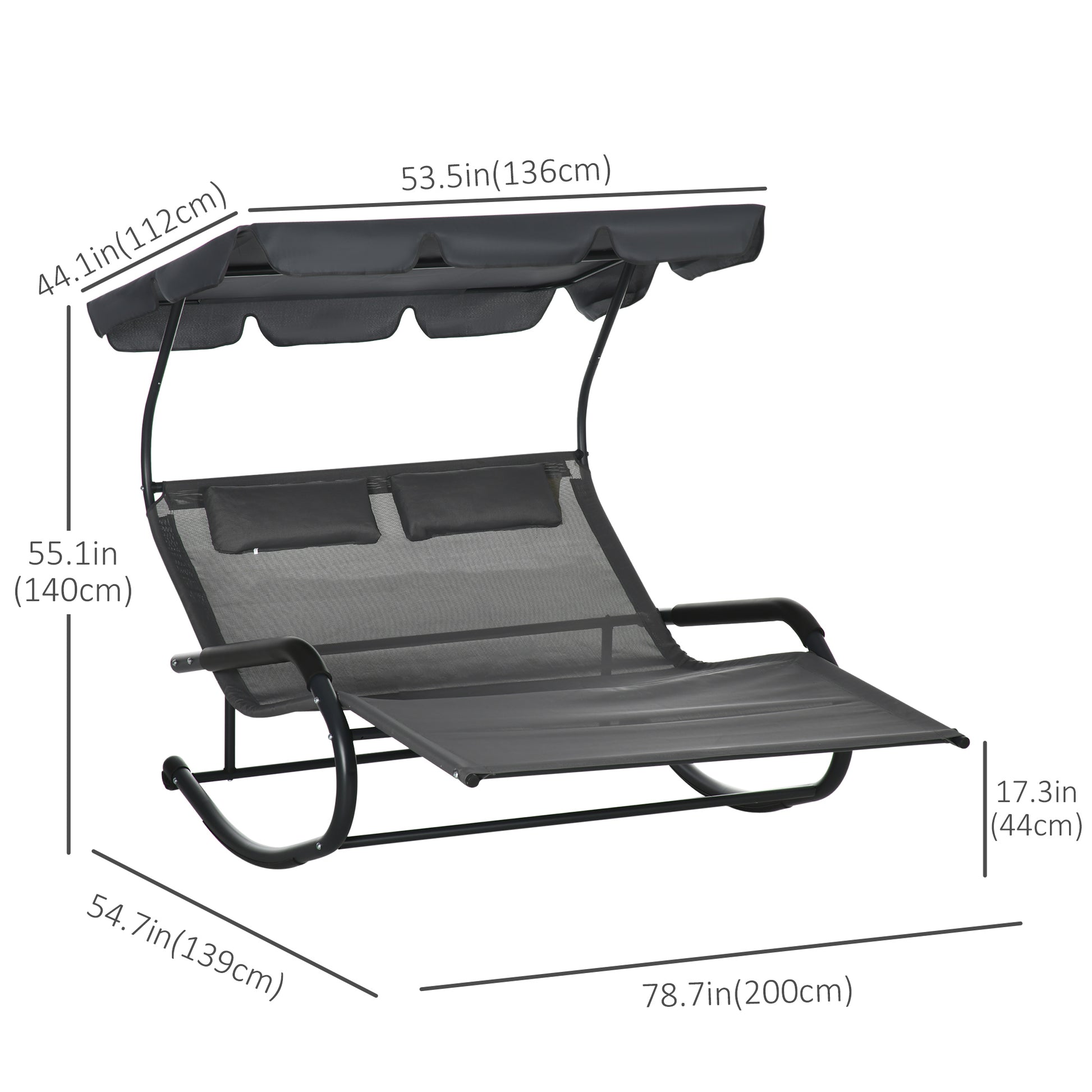 Adjustable Canopy Outdoor Chaise Lounger for Two with Wheels and Pillows, Dark Gray Daybeds   at Gallery Canada