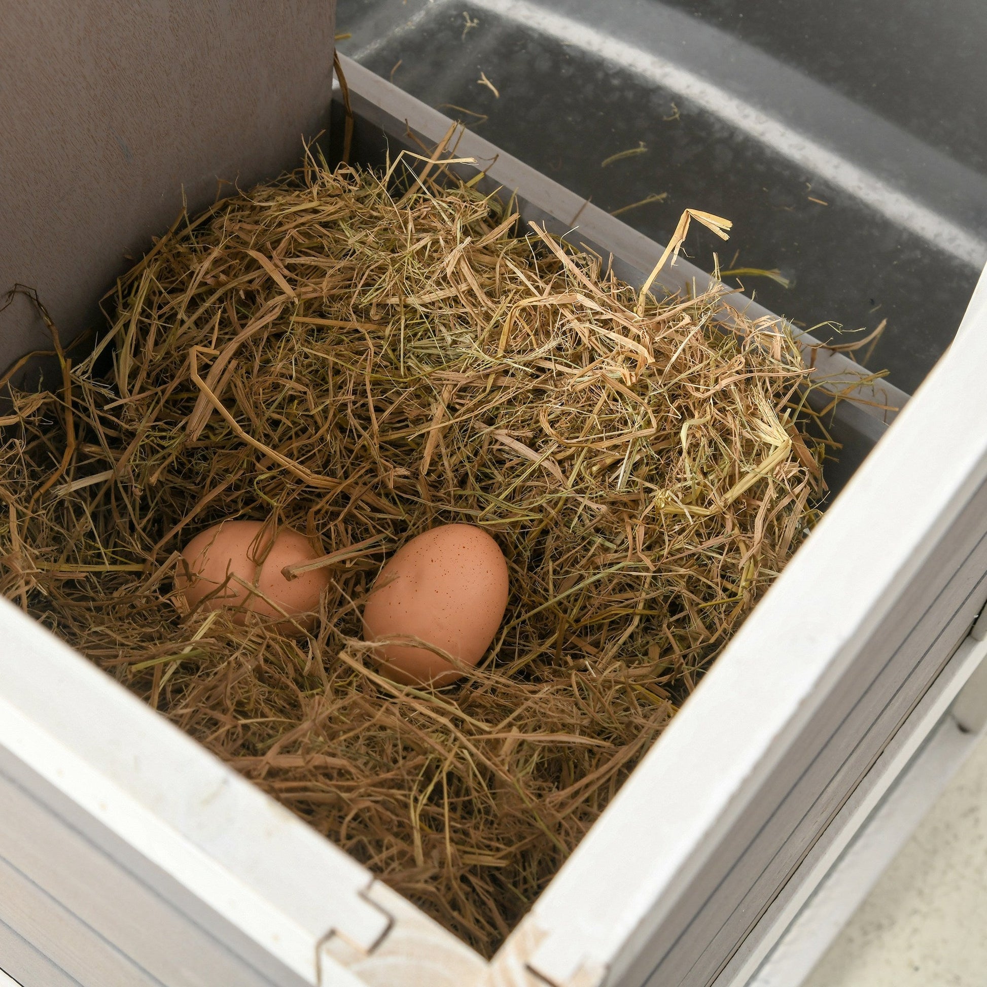 76" Wooden Chicken Coop, Outdoor Hen House Poultry Duck Goose Cage with Outdoor Run, Nesting Box, Removable Tray and Lockable Doors, Grey - Gallery Canada