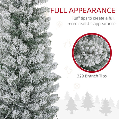 6ft Artificial Prelit Christmas Tree with Warm White LED Light, Snow Flocked Branches, Metal Base, Pencil Xmas Tree Pre Lit Christmas Trees   at Gallery Canada