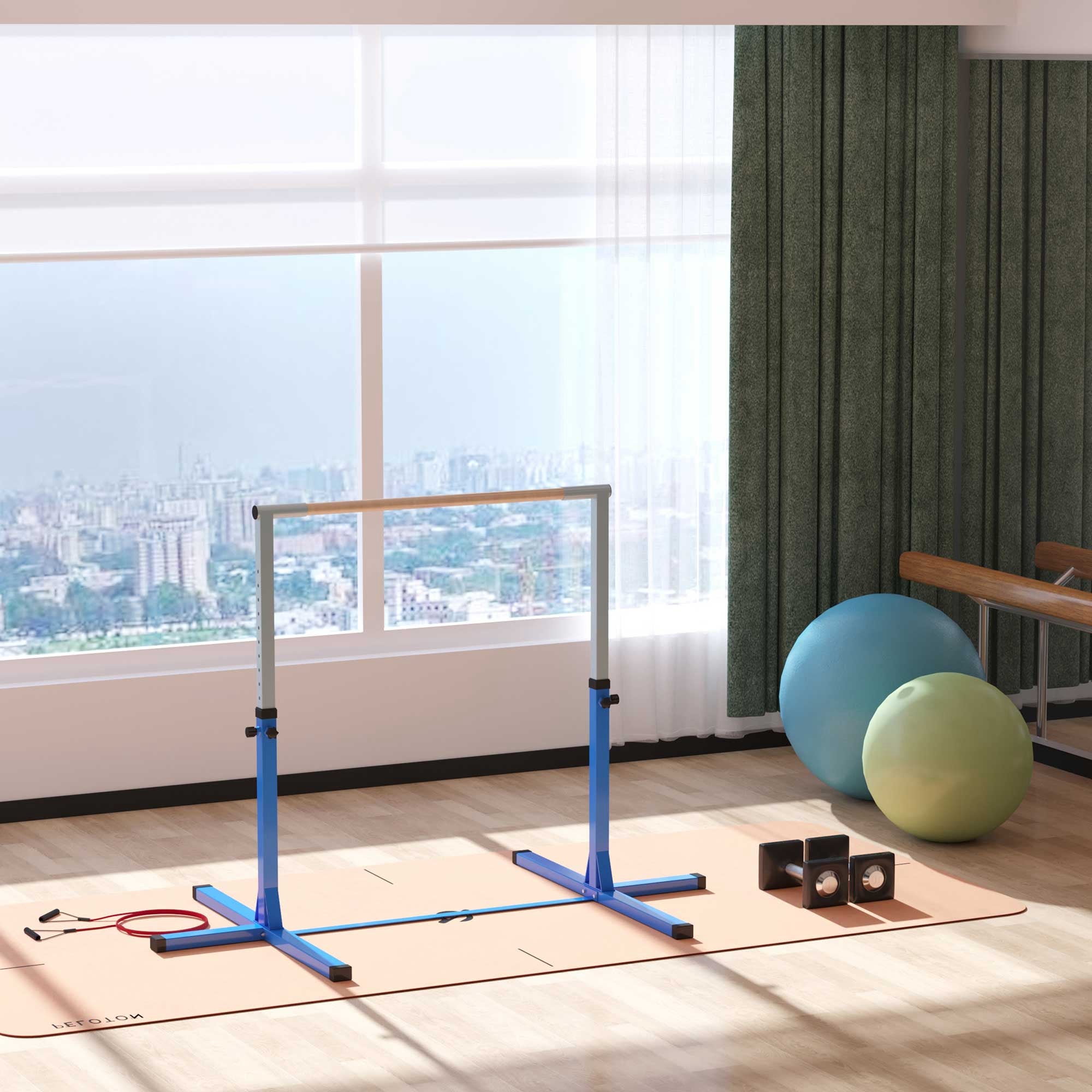 Professional Gymnastics Bar for Kids, Toddler Home Gymnastics Equipment with 13-level Adjustable Height, Blue Baby Gym & Playmats at Gallery Canada