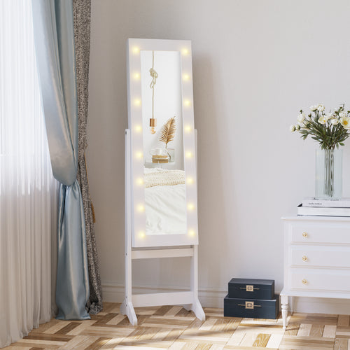 Free Standing Armoire Organizer, Lighted Mirrored Jewelry Cabinet w/ Angle Adjustable &; 16 LED Lights Warm White