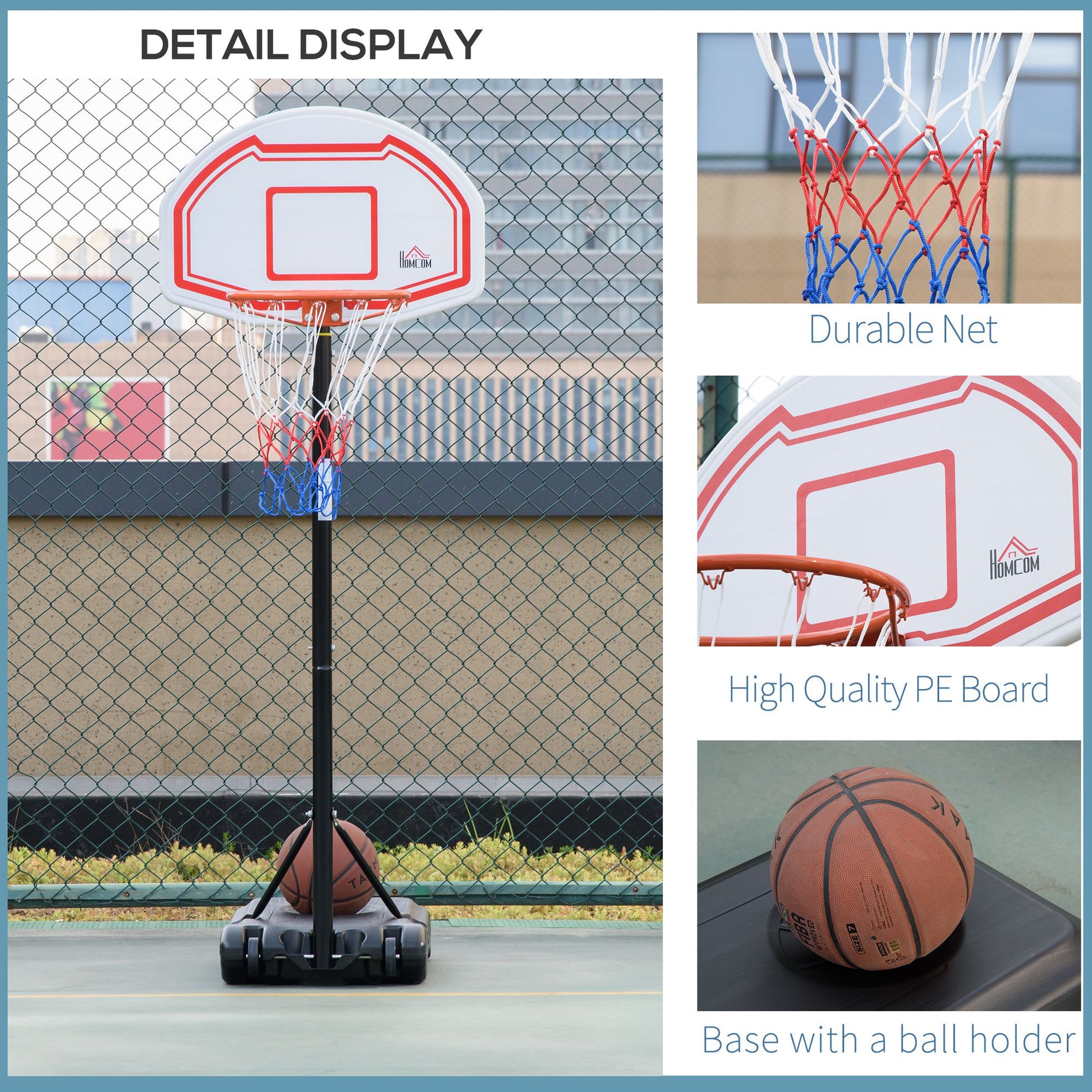 7-8.5ft Basketball Hoop, Freestanding Basketball System with 27.5" Shatterproof Backboard and Wheels, White Basketball   at Gallery Canada