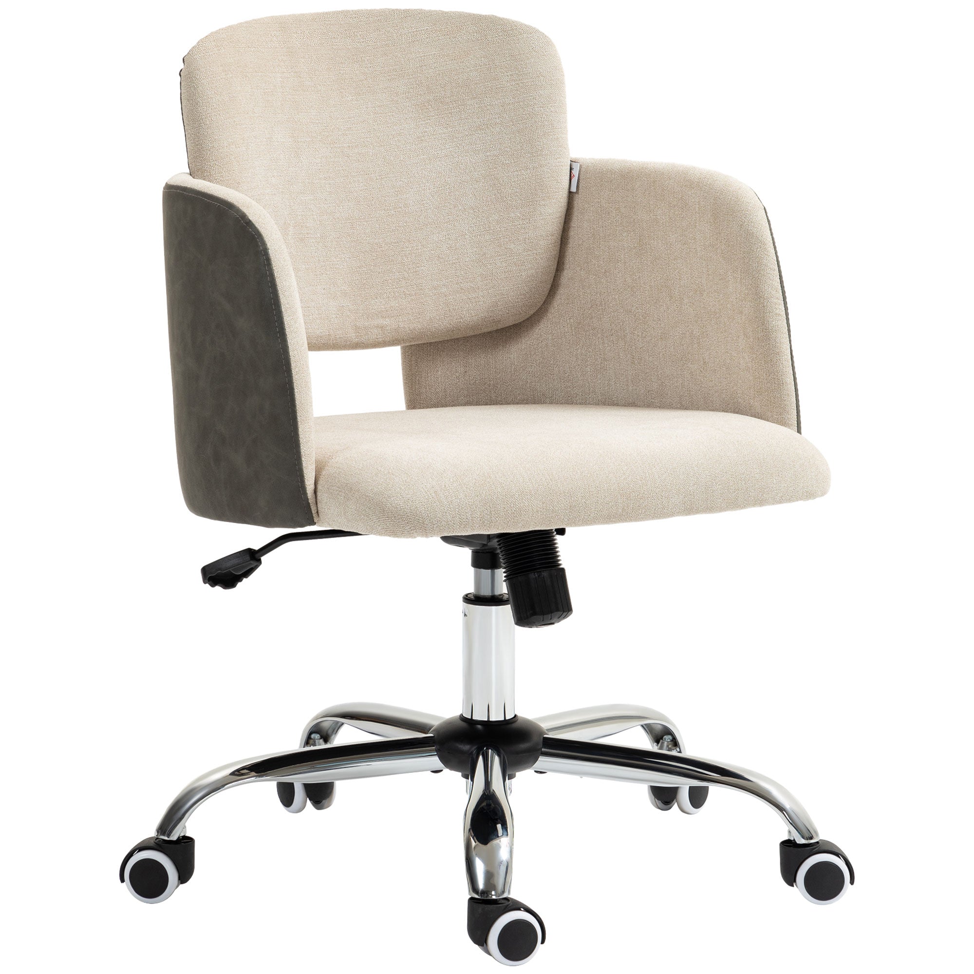 Small Desk Chair, Height Adjustable Fabric Office Chair with Swivel Wheels, Tilt Function, Computer Chair, Cream White Task Chairs   at Gallery Canada