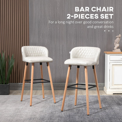 Bar Stool Set of 2 PU Leather Padded Counter Height Bar Stools with Footrest and Adjustable Feet for Home Kitchen White Bar Stools   at Gallery Canada