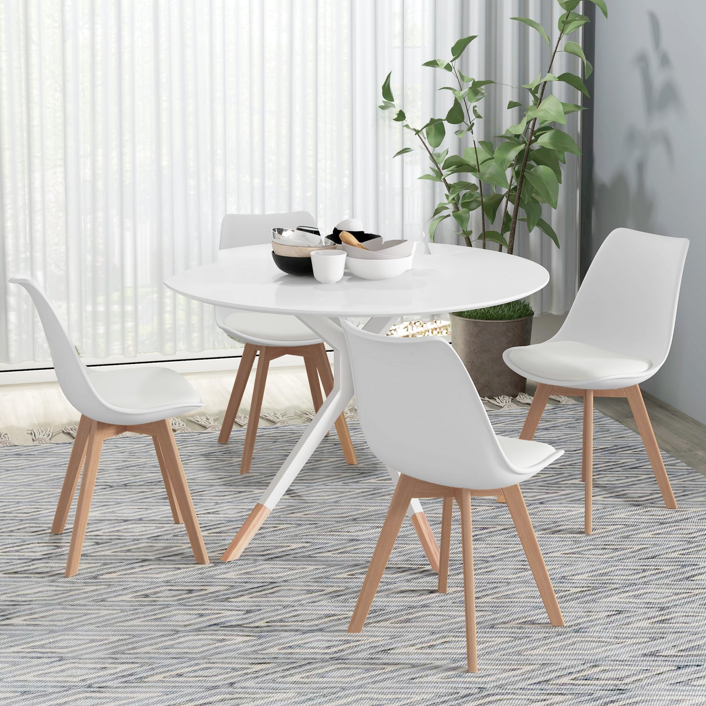 Modern Dining Table Chairs Set of 4, Rubber Wood Kitchen Table Chairs with PU Leather Cushion for Living Room, Bedroom Bar Sets   at Gallery Canada