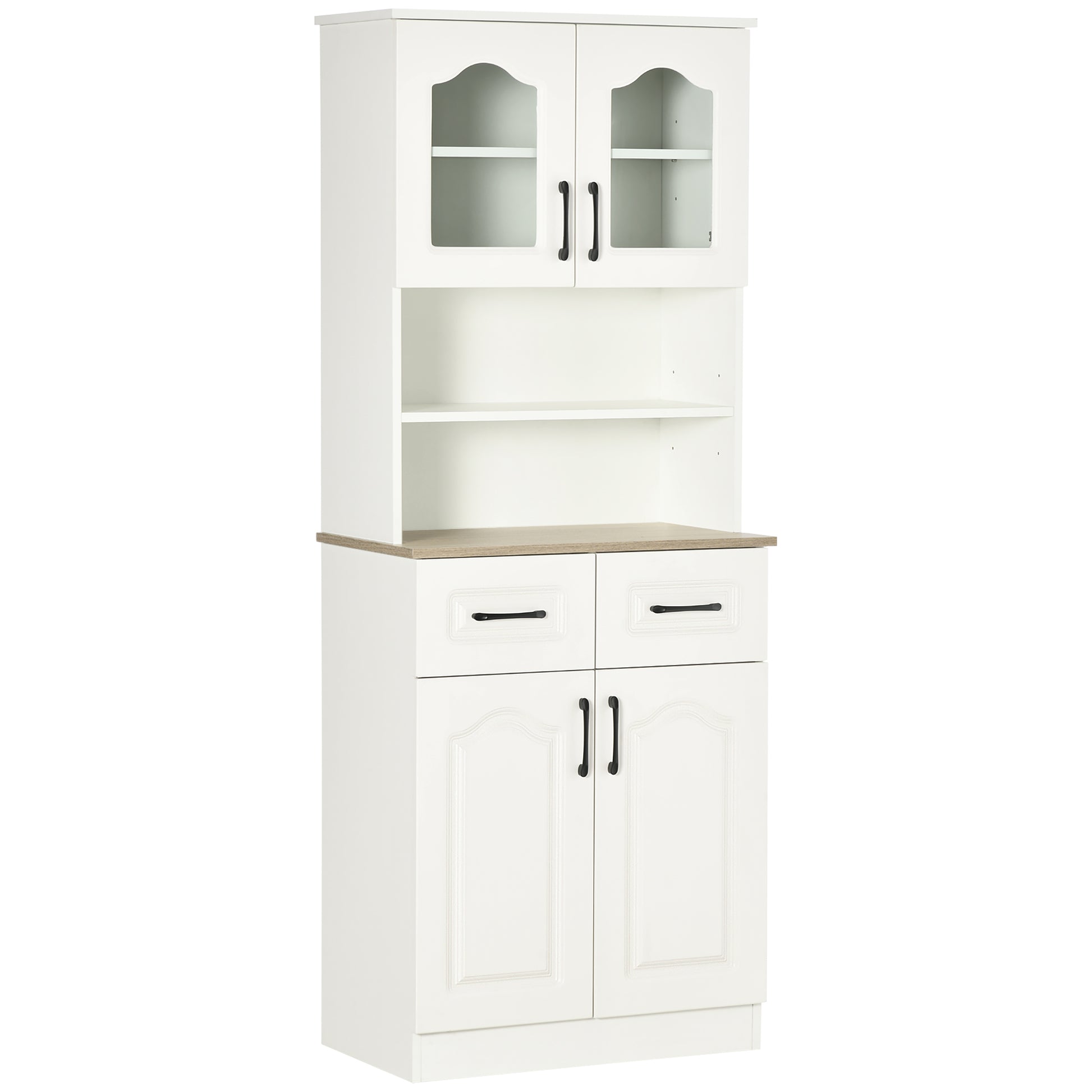 66" Buffet with Hutch, Kitchen Pantry, Freestanding Storage Cabinet with 2 Adjustable Shelves, 2 Drawers and Open Counter, White Kitchen Pantry Cabinets   at Gallery Canada