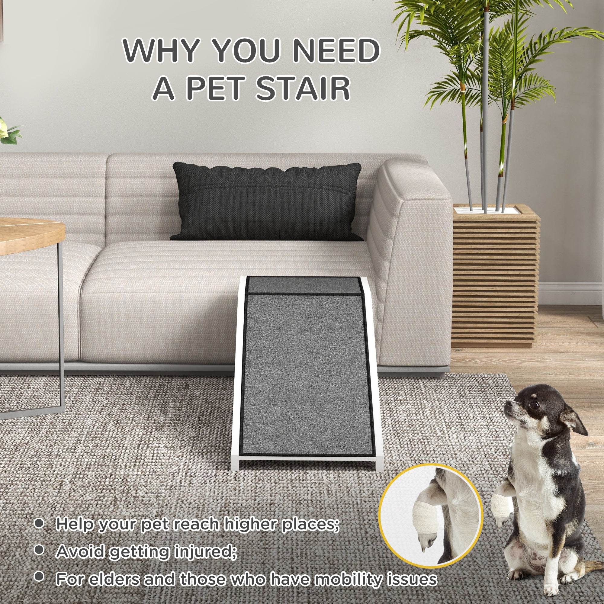 Pet Ramp, Bed Steps for Dogs Cats with Non-slip Carpet, 49