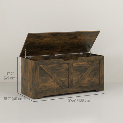 39.4 Inches Storage Chest, Storage Trunk with 2 Safety Hinges, Wooden Toy Box for Living Room, Brown Wood Grain Storage Cabinets   at Gallery Canada