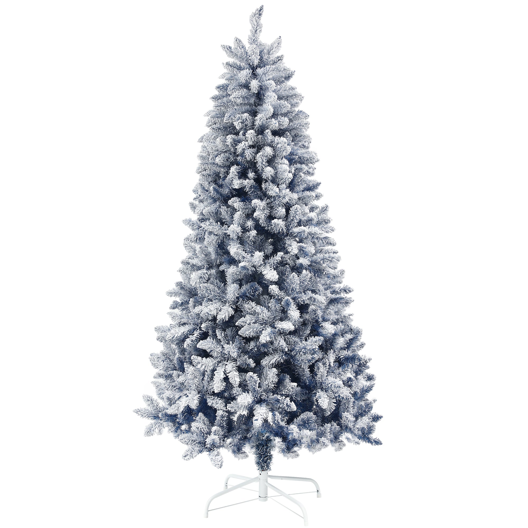 6ft Flocked Blue Christmas Tree, Artificial Christmas Tree with Hinged Design, Faux Snow, for Home Office Holiday Xmas Flocked Christmas Trees   at Gallery Canada