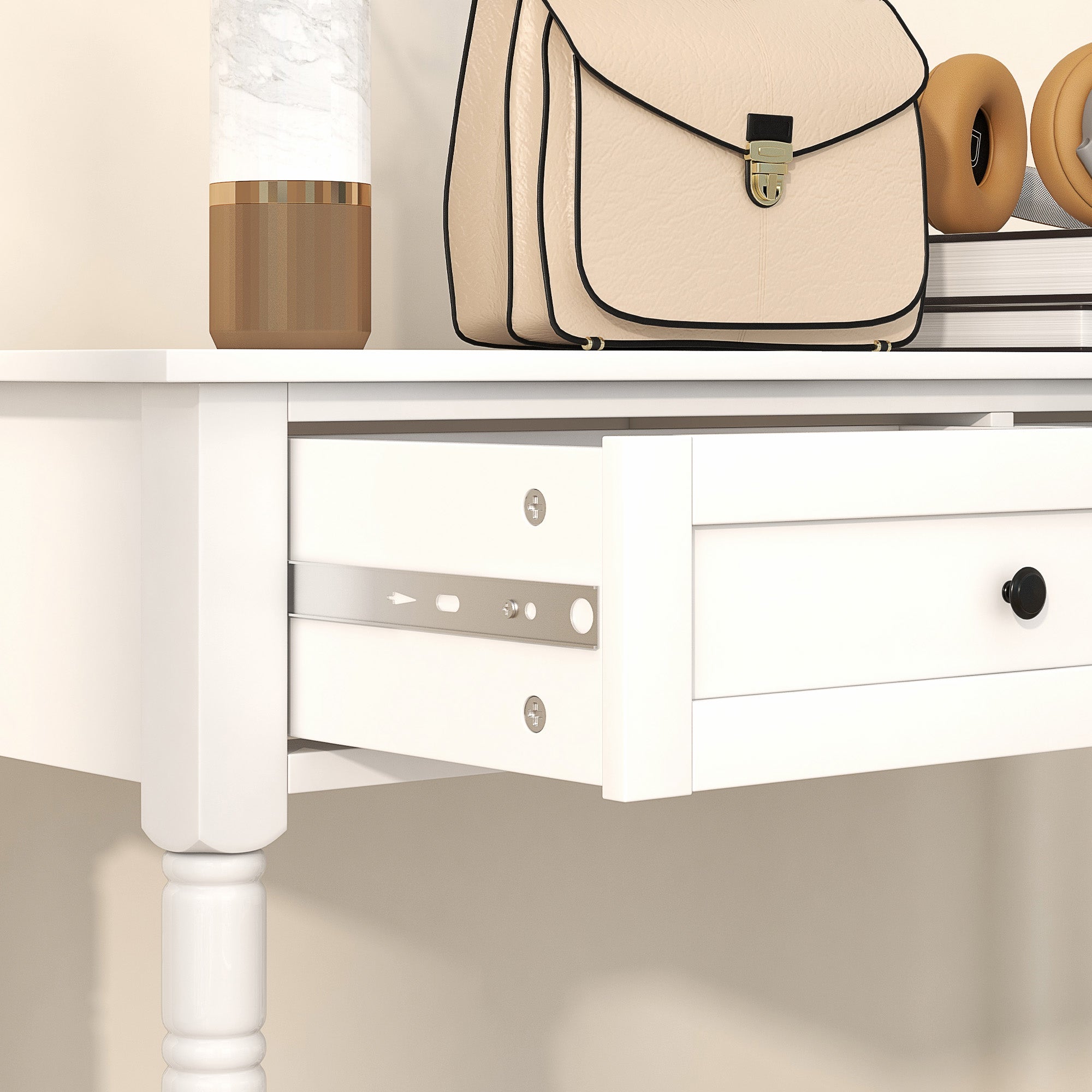 Hallway Console Table, Modern Entryway Table with 2 Drawers, Storage Shelf, Turned Legs for Living Room, Bedroom, White Console Tables at Gallery Canada