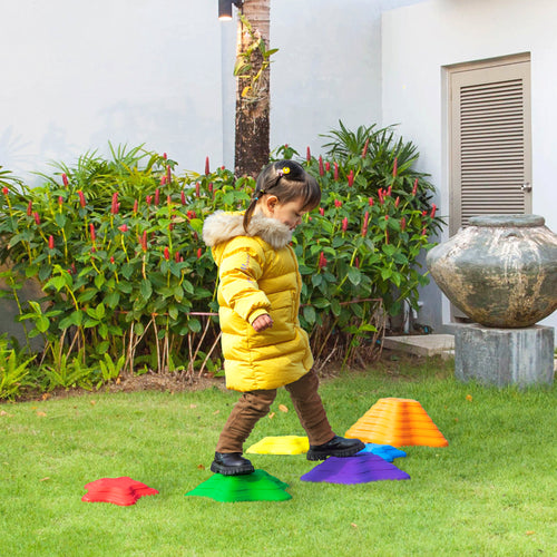 6PCs Larger Size Balance Stepping Stones for Kids with Non-slip Bottom, Stackable Obstacle Course Outdoor Indoor, Play River Rocks with Starfish Style
