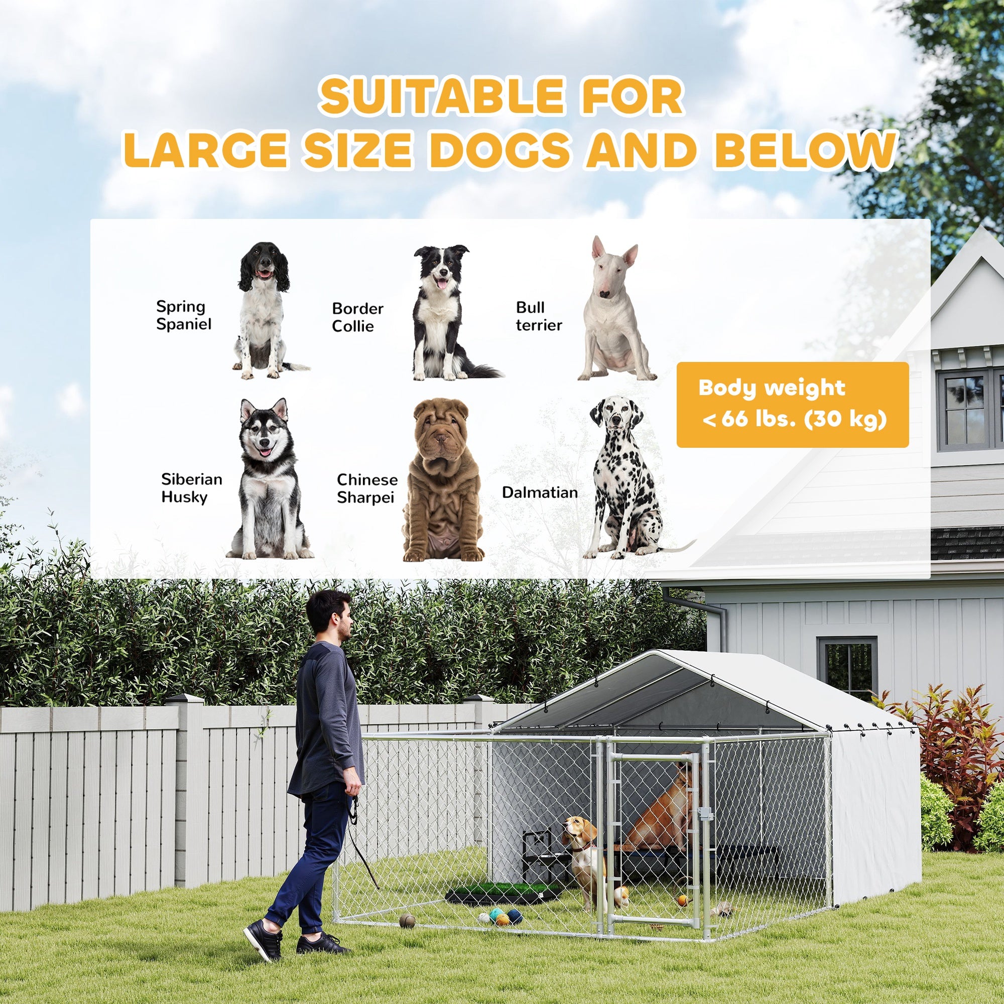 Galvanized Steel Dog Kennel Outdoor with Waterproof &; UV-Resistant Cover for Large Dogs, 13.1' x 7.5' x 4.9' Houses, Kennels & Pens at Gallery Canada
