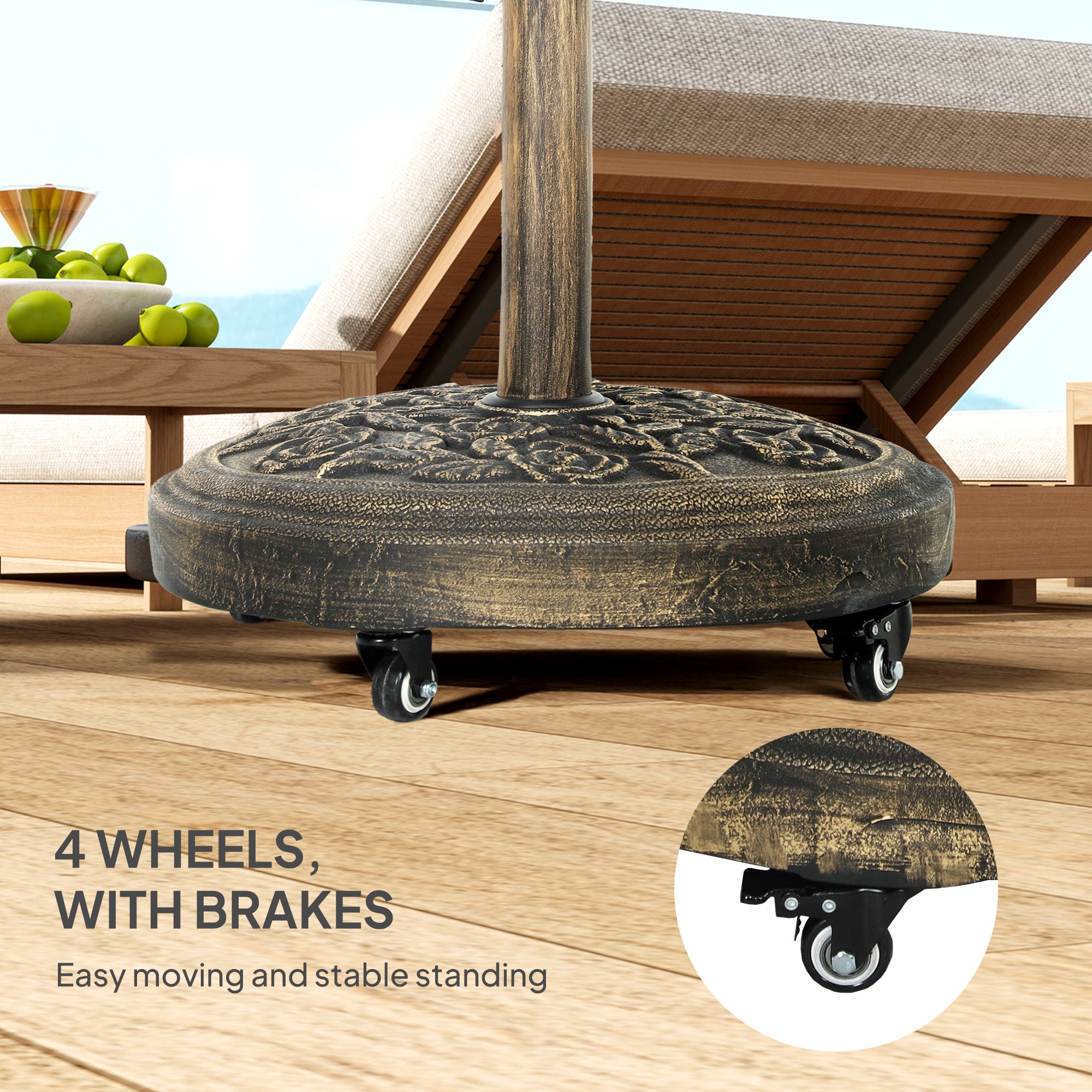 Round Patio Umbrella Base, 46 lbs Resin Umbrella Stand with Wheels, Outdoor Umbrella Stand for 1.3