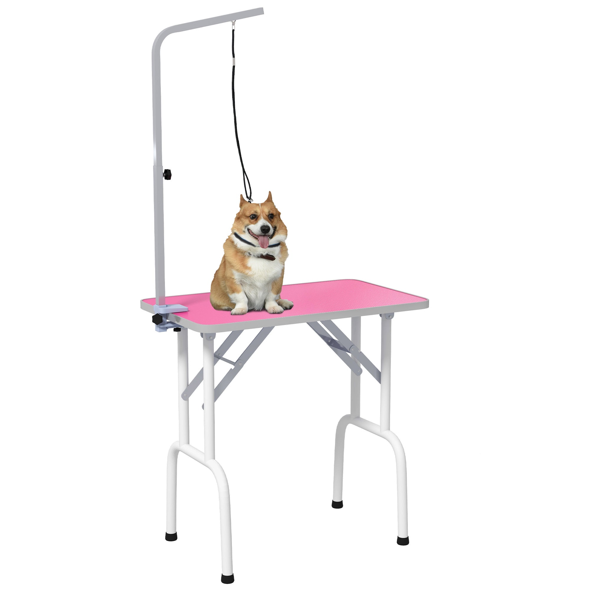 Foldable Pet Grooming Table for Dogs Cats with Adjustable Arm, Non-slip Surface, Pink Dog Grooming Tables at Gallery Canada