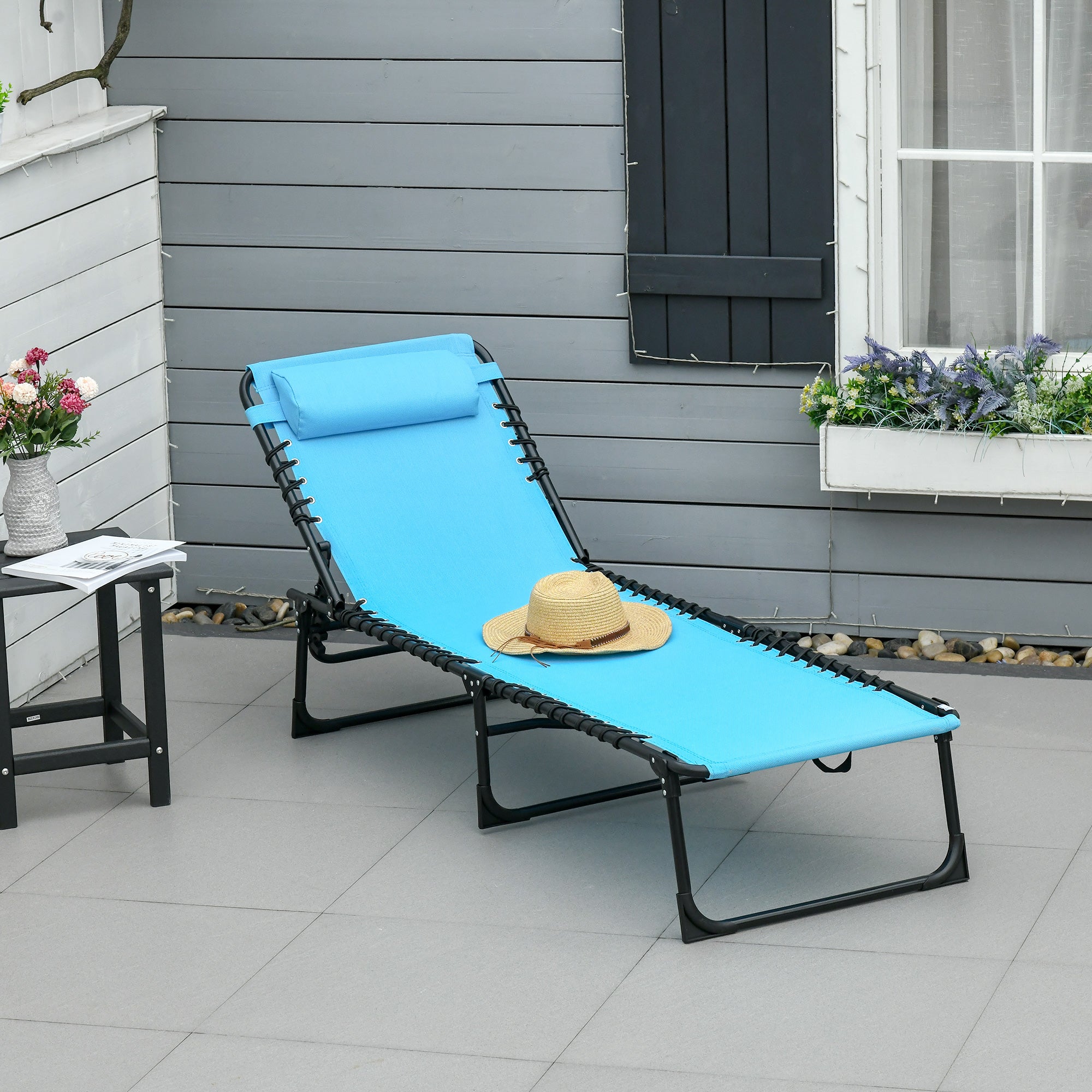 4-Level Adjustable Outdoor Folding Lounge Chair with Headrest, Sky Blue Lounger Chairs Sky Blue  at Gallery Canada