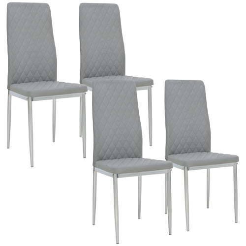 Dining Chairs Set of 4, Modern Kitchen Chairs with Faux Leather Upholstery and Steel Legs for Living Room, Dining Room, Bedroom, Grey