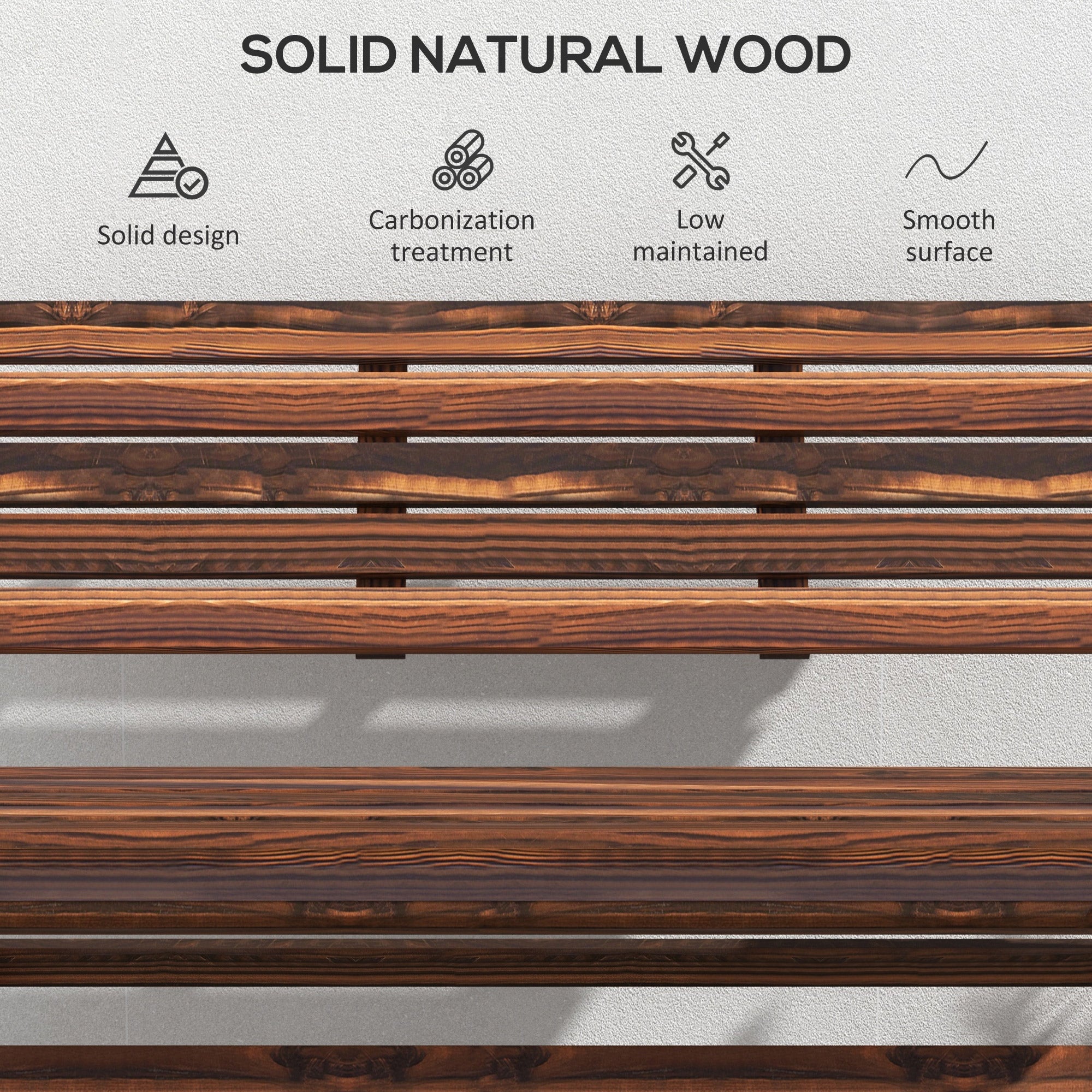 2-Seater Wooden Outdoor Bench, Foldable Garden Bench with Slatted Backrest and Seat, Patio Loveseat, Carbonised Finish Outdoor Benches at Gallery Canada