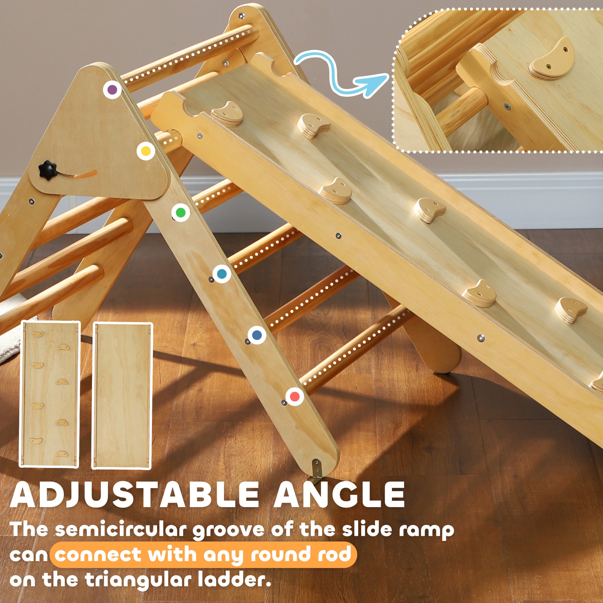 Pikler Triangle Set, 2 in 1 Climbing Toys with Ramp for Toddlers, Nature Wood Baby Gym & Playmats   at Gallery Canada