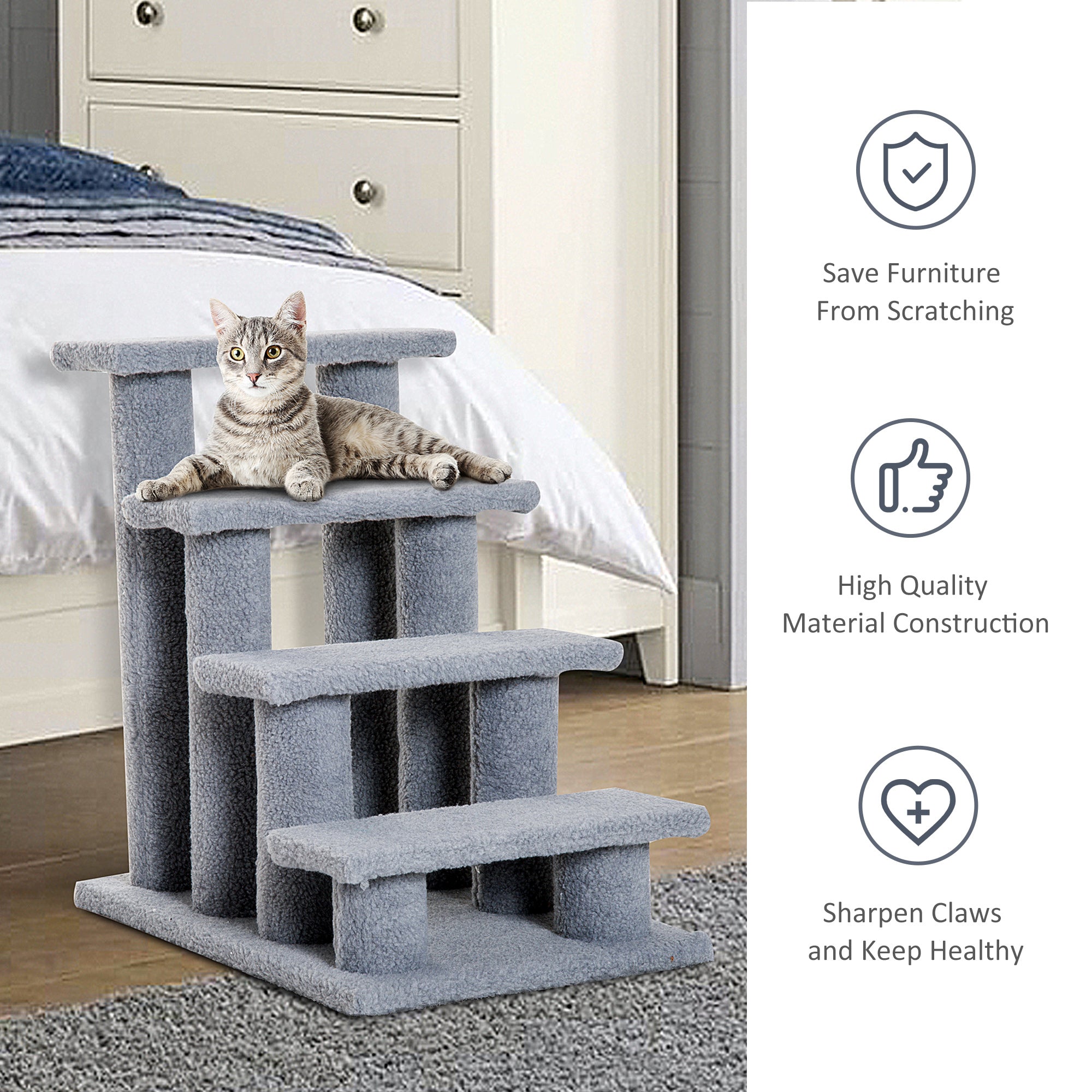 4-Step Multi-Level Carpeted Cat Scratching Post Pet Stairs, Grey Cat Stairs at Gallery Canada