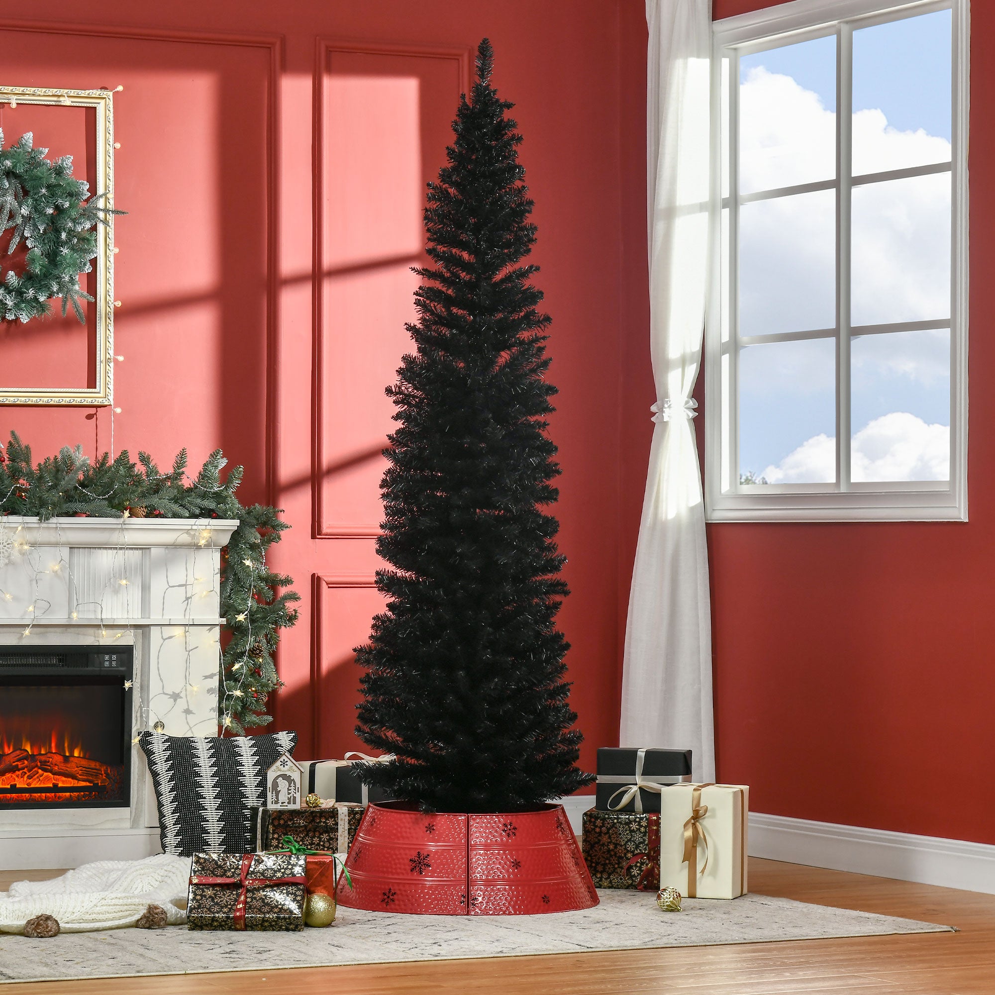 7FT Artificial Christmas Tree, Pencil Christmas Tree with Realistic Branches, Stable Stand, Black Pencil Christmas Trees   at Gallery Canada