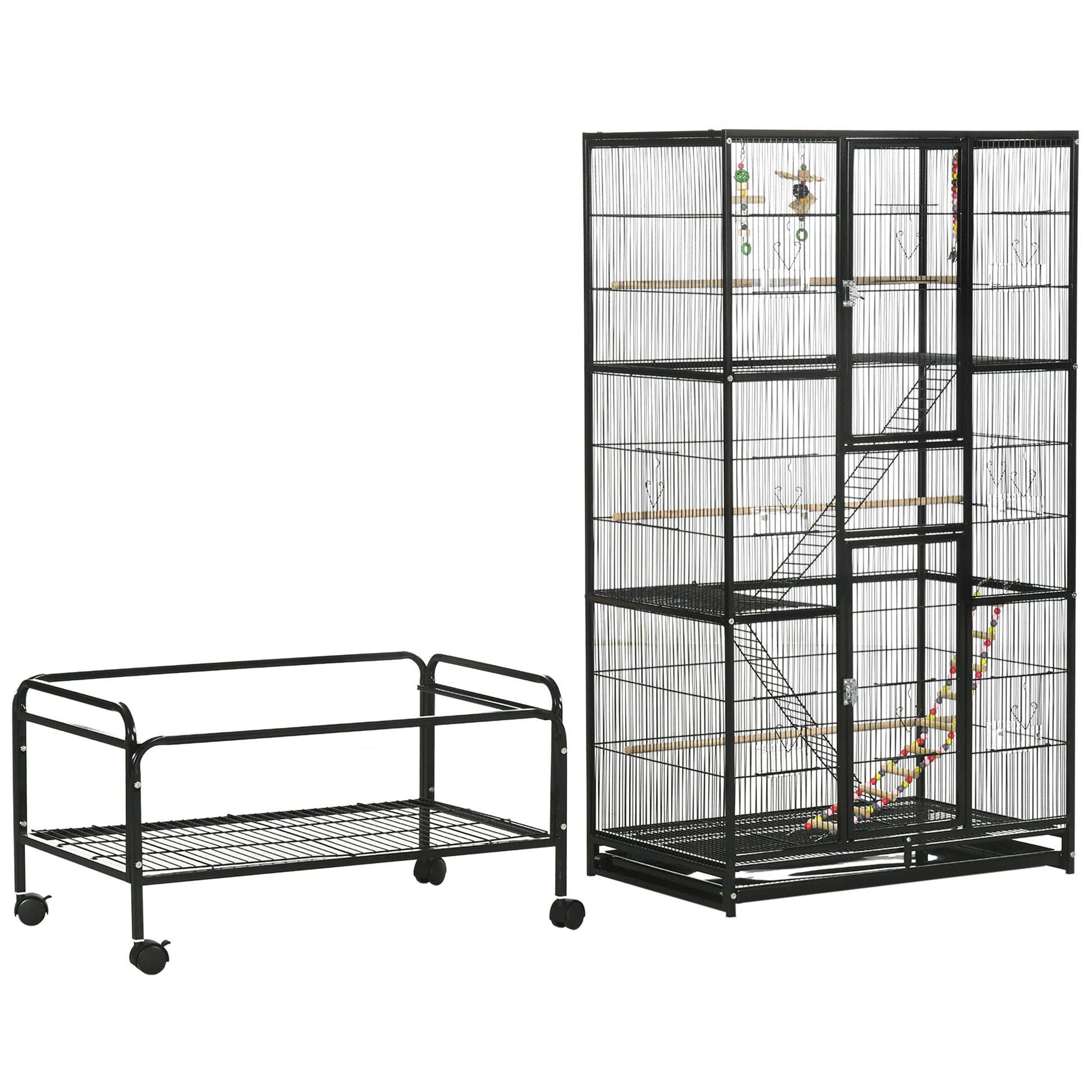 71" Bird Cage with Wheels Perches, Ramp, Storage Shelf, Toys for Canaries, Finches, Cockatiels, Parakeets, Black Bird Cages   at Gallery Canada