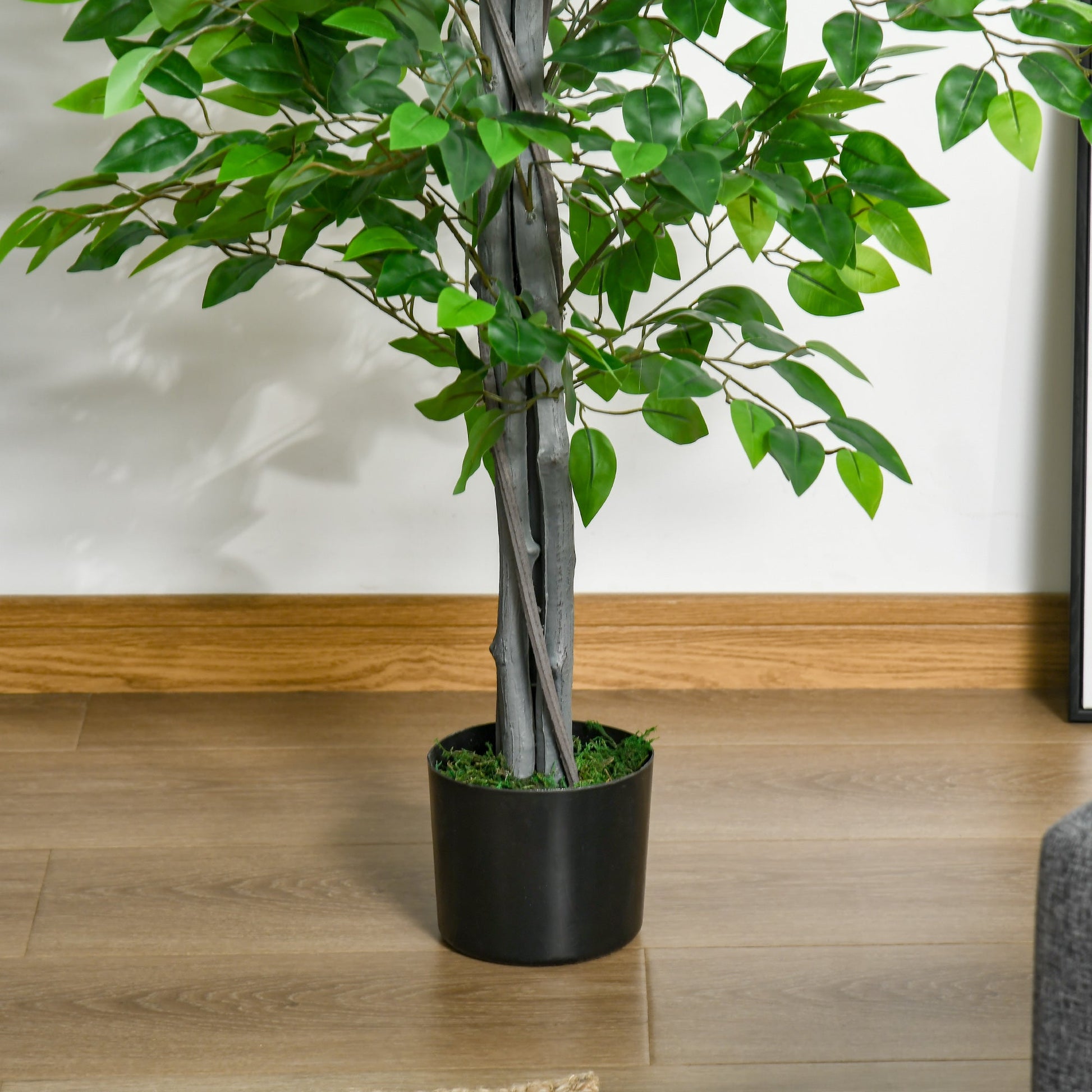 4.5ft Ficus Artificial Plant with Realistic Leaves, Potted Fake Tree for Home Office Indoor Outdoor Decor, Green Artificial Trees   at Gallery Canada