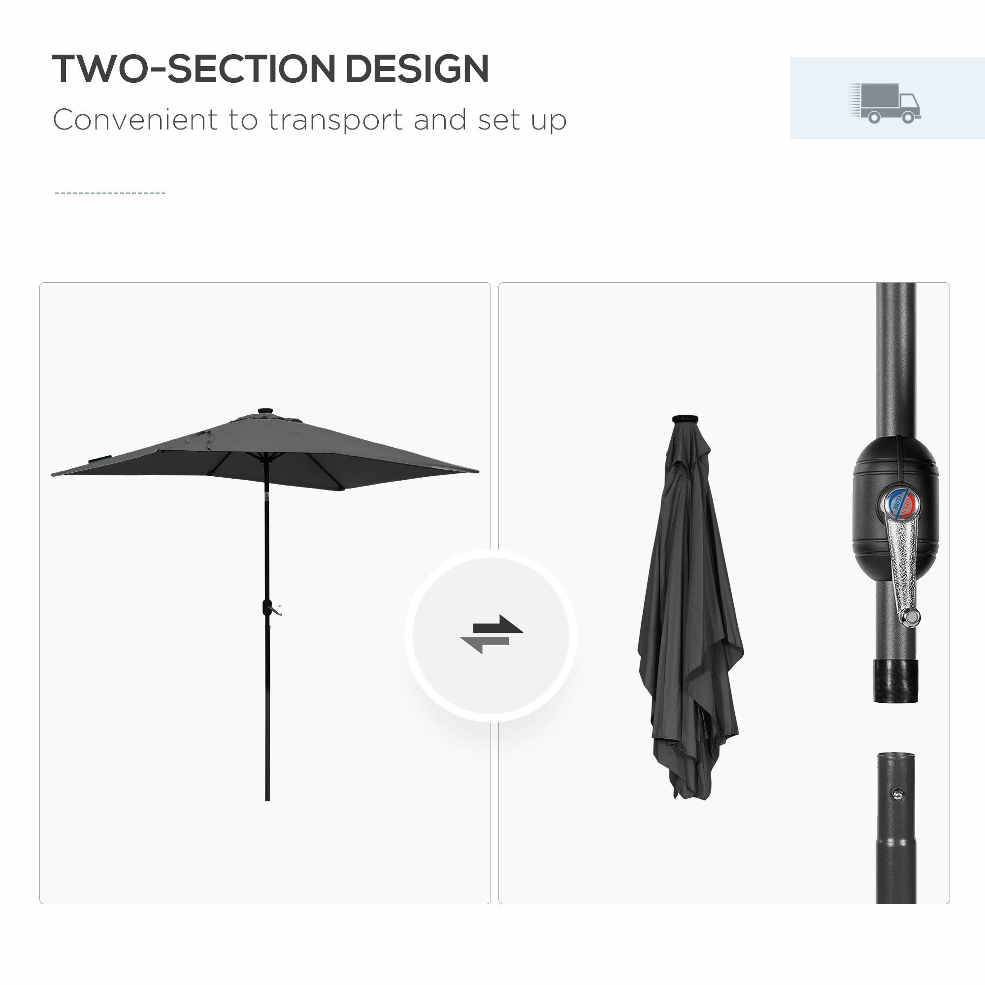 6' x 10' Patio Umbrella with 22 LED Solar Lights and Tilt, Rectangular Outdoor Table Umbrella with Crank, Dark Grey Sun Umbrellas at Gallery Canada